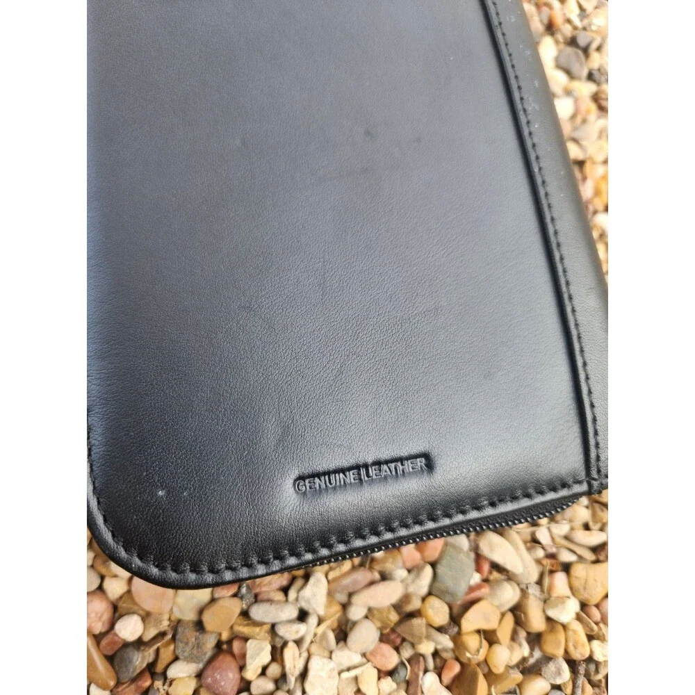Jos A Bank Tie Travel Case Black Leather Genuine Leather Zippered